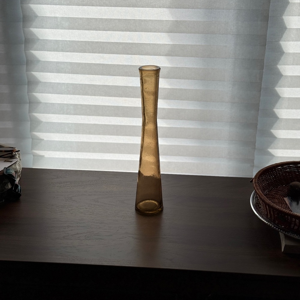 Tall Narrow Brown Glass Vase - 12 1/4” H